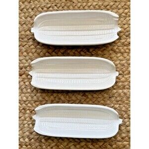 Bordallo Pinheiro Portugal White Ceramic Corn on the Cob Dishes Vtg Lot of 3